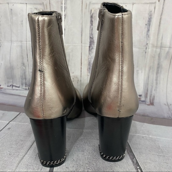 Preston & York Size 7.5M Olina Metallic Leather Chain Heel Chelsea Booties Zip - Picture 8 of 12